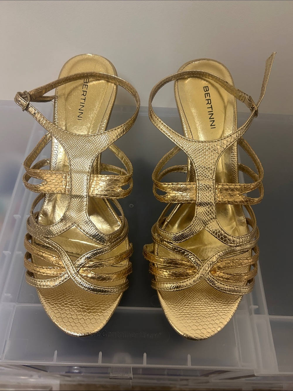Bertinni Gold Metallic Strappy High-Heel Sandals